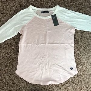 Pink and White Abercrombie&Fitch Baseball Tee